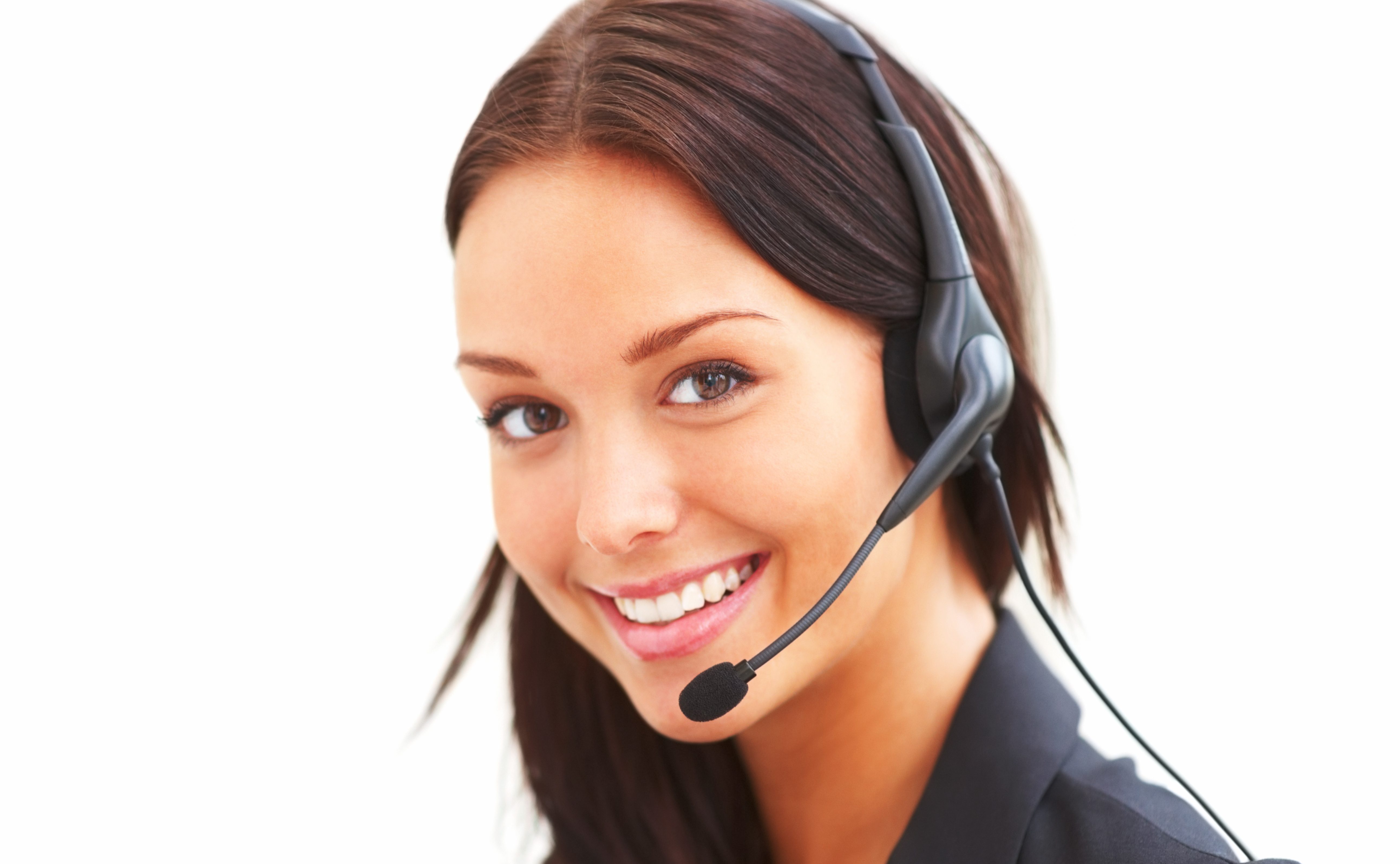 Portrait of happy young woman with headphones on white background